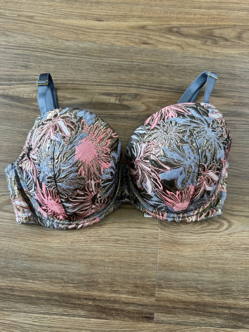 Victoria’s Secret Dream Angels Lined Demi Bra 34DDD Pink Gold Metallic Underwire